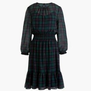 J. Crew - Cinched-waist dress in Black Watch plaid chiffon